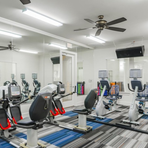a gym with exercise equipment